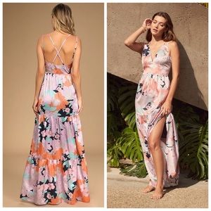 Lulus Dreamy Blooms Navy Blue Multi Floral Print Tiered Maxi Dress